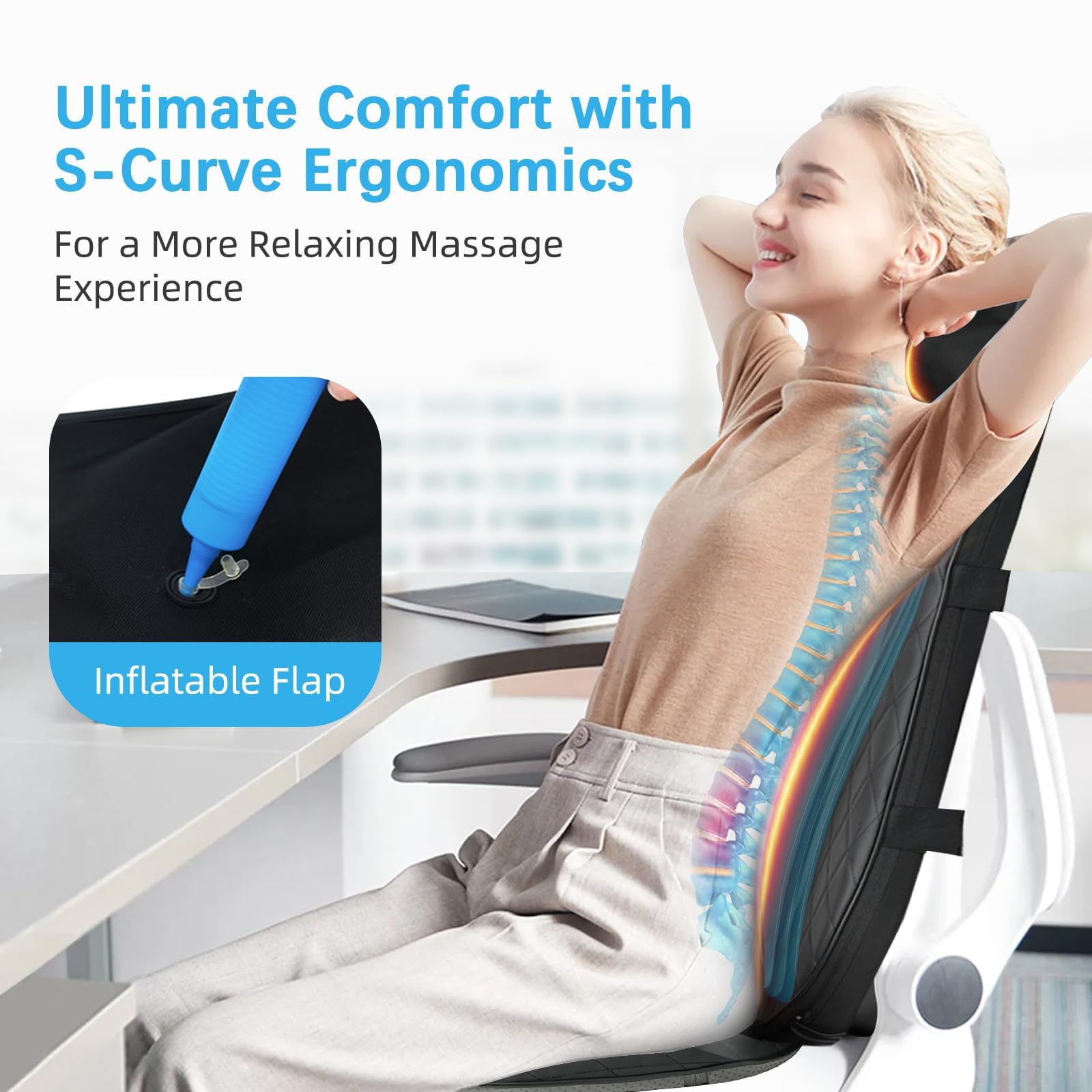 Four shiatsu nodes offer adjustable height for different users.