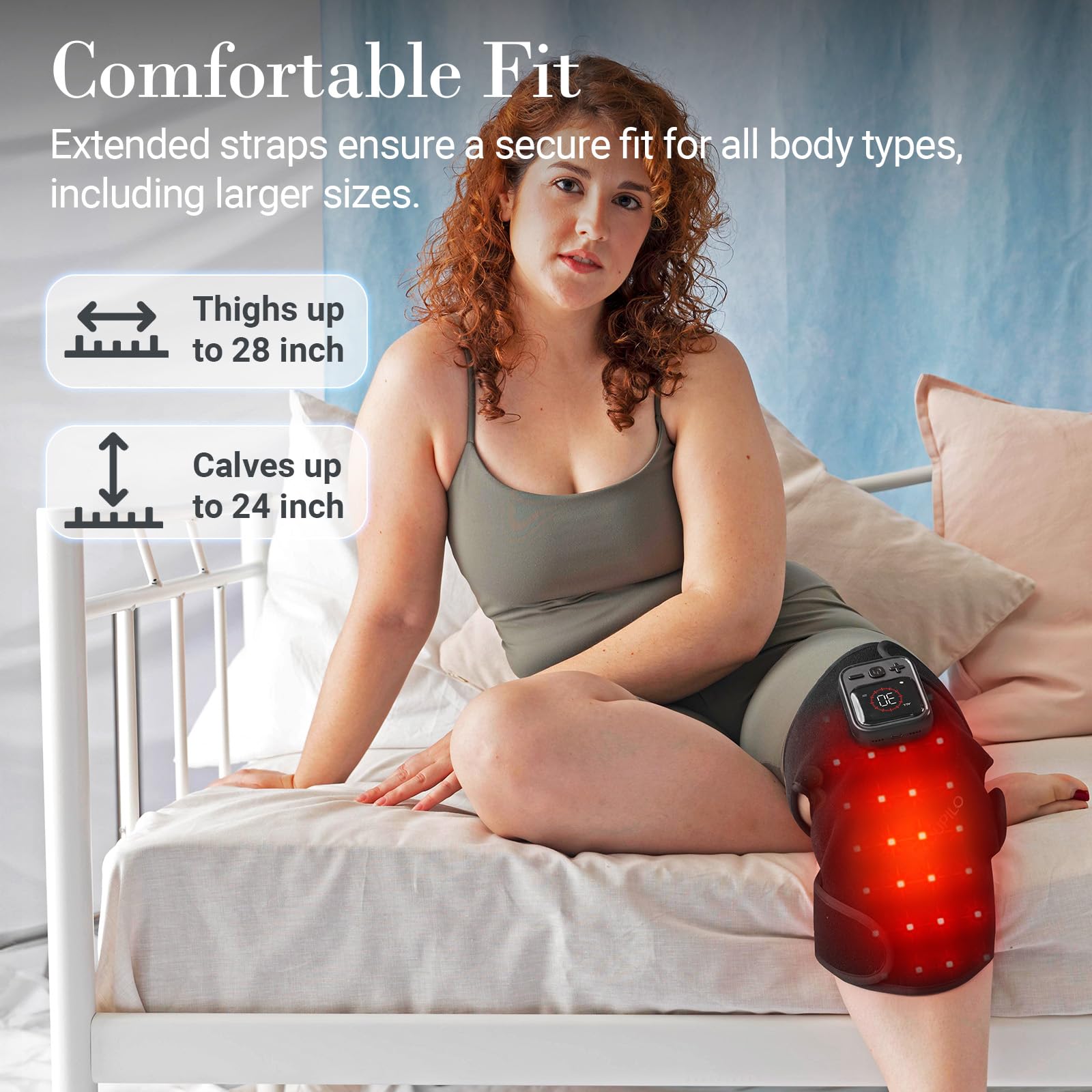 CuPiLo red light wrap usable on knee, shoulder, or elbow for versatile therapy