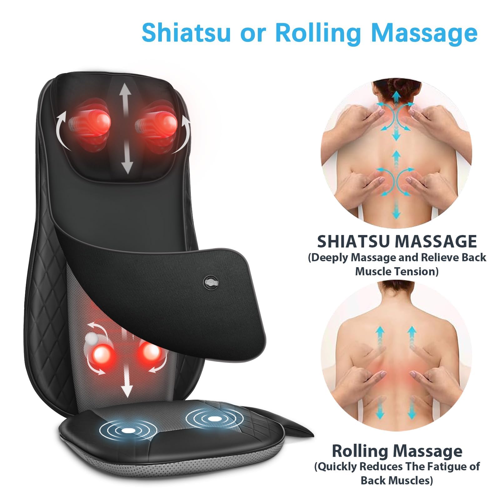CuPiLo massager with heat soothes neck and shoulders during sessions.