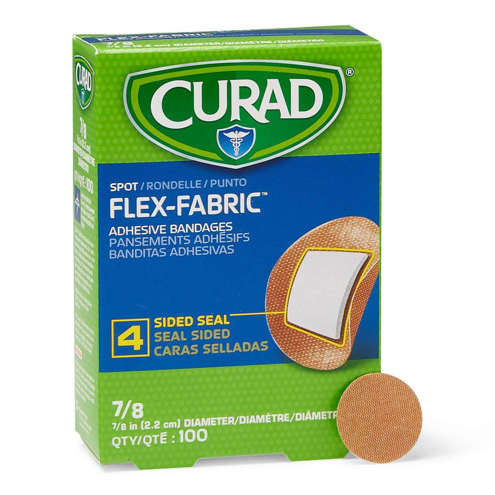 Curad flex fabric bandage non-adherent pad protecting the wound while staying in place.