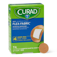 Curad flex fabric bandage non-adherent pad protecting the wound while staying in place.