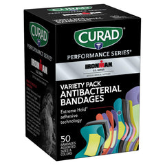 Curad Ironman antibacterial bandages with extreme hold adhesive for active workouts.