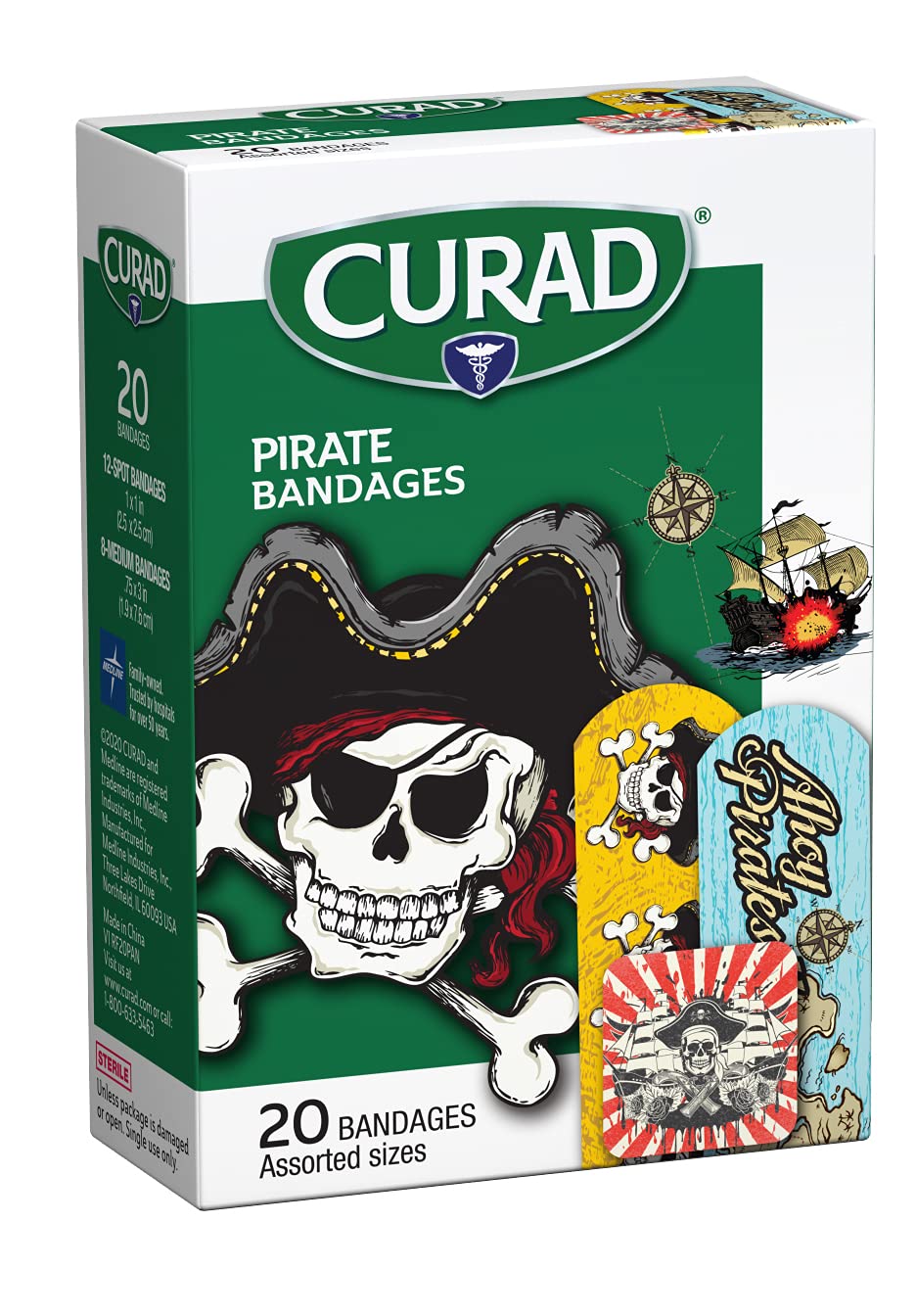 CURAD Kids Pirate Bandages with assorted sizes fit various minor wounds