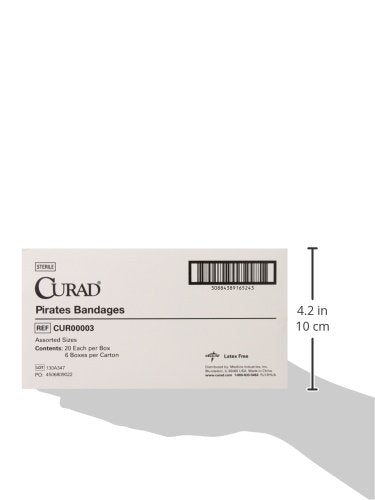 CURAD Kids Pirate design close-up shows engaging artwork and size variety