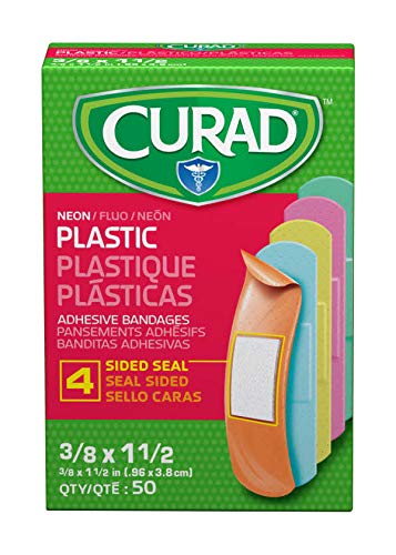 Curad Neon blue plastic bandages in a pack for active wear and protection