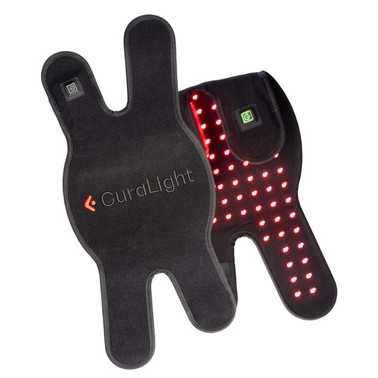 Curalight knee pain wrap for targeted relief and portability.
