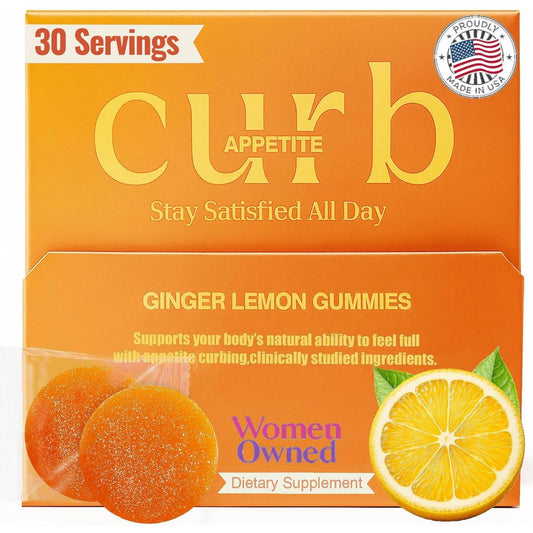 curb APPETITE ginger lemon gummies pack for convenient daily appetite support.