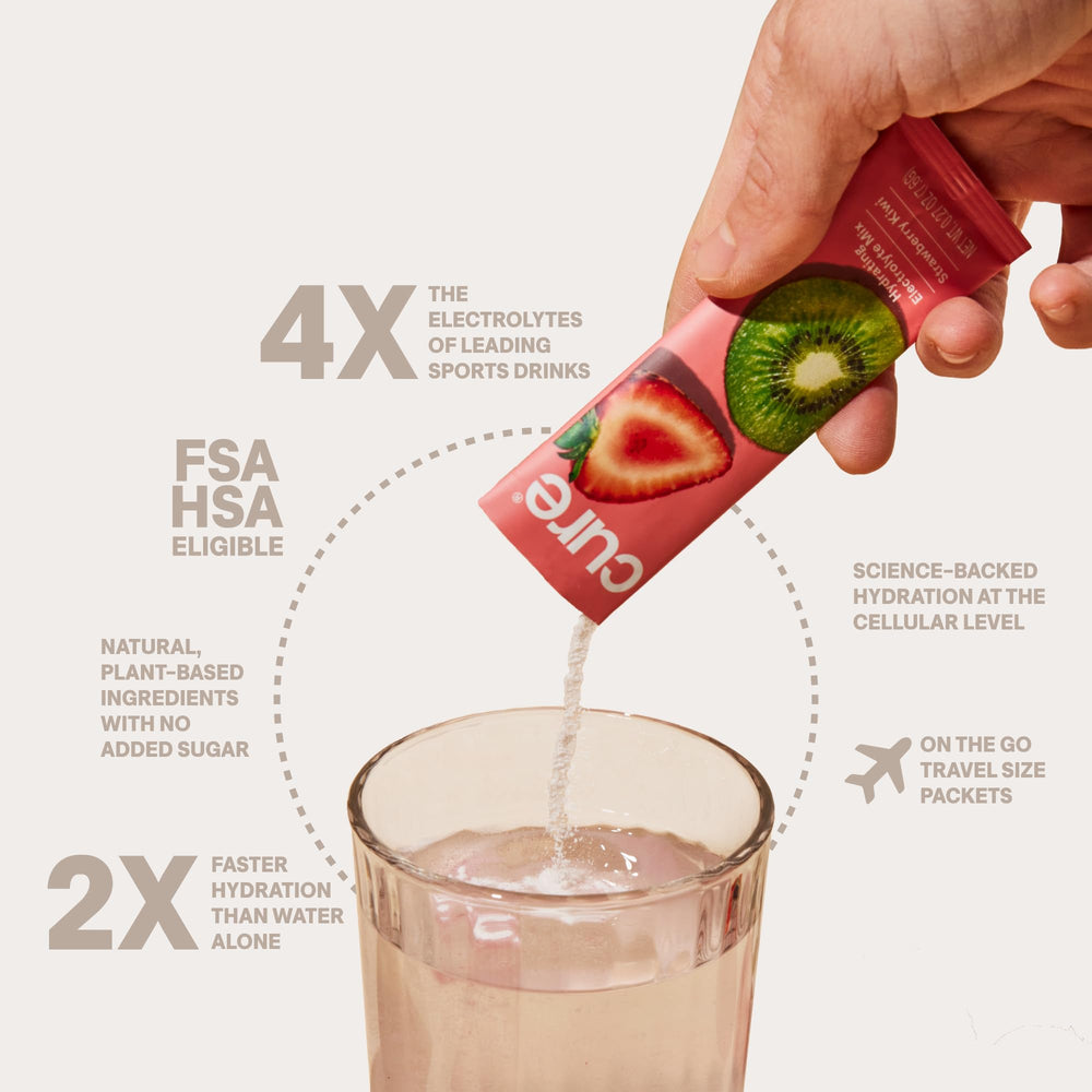 Cure Hydration powder dissolving in water for fast hydration during activity