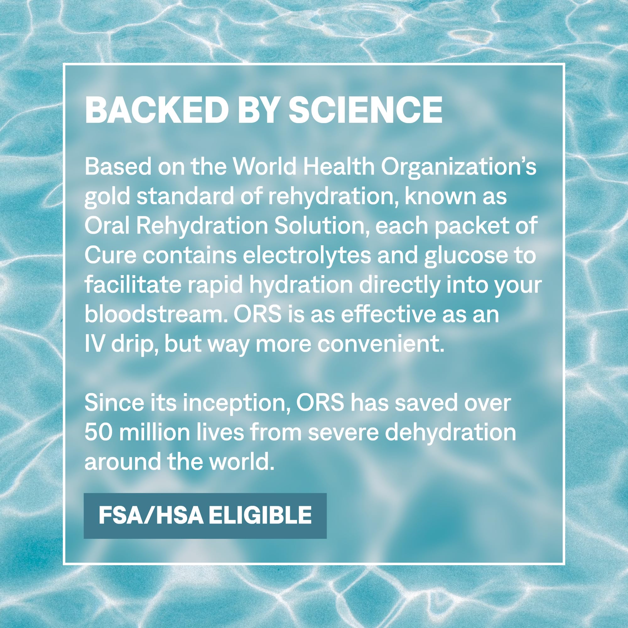 Cure Hydration FSA/HSA eligible packaging for easy reimbursement