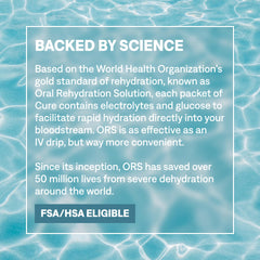 Cure Hydration FSA/HSA eligible packaging for easy reimbursement