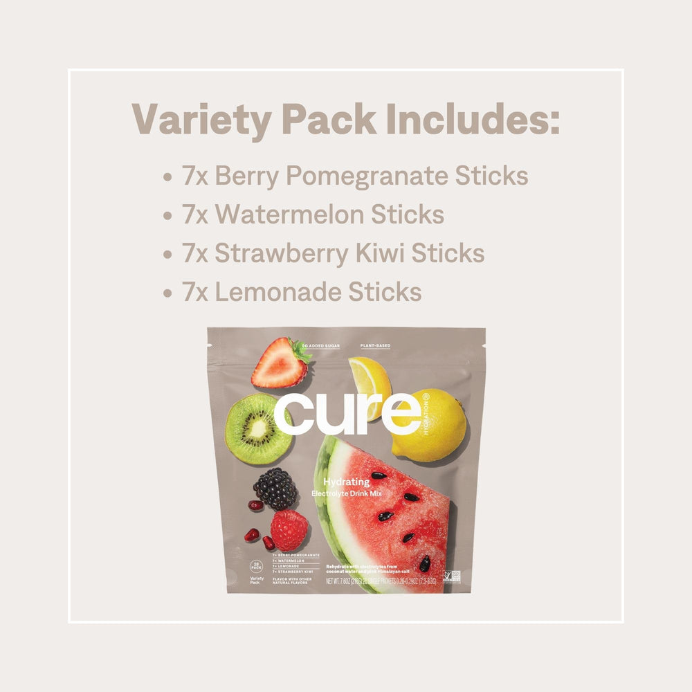 Water with Cure Hydration packet dissolving for fast hydration