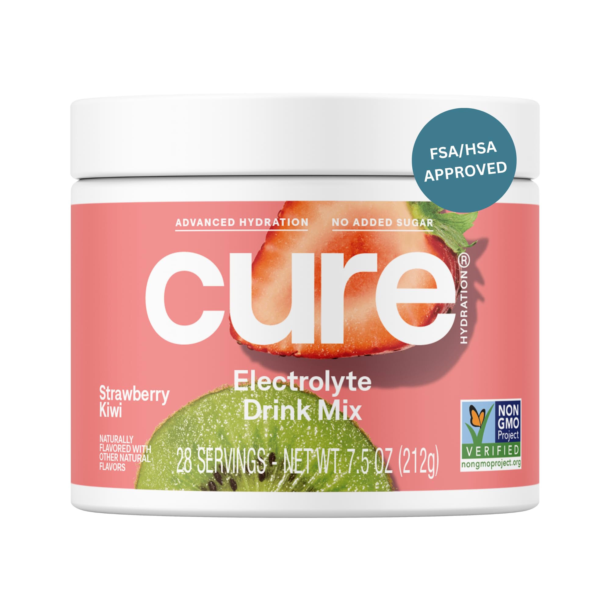Cure Hydration jar front with strawberry kiwi flavor for convenient daily hydration