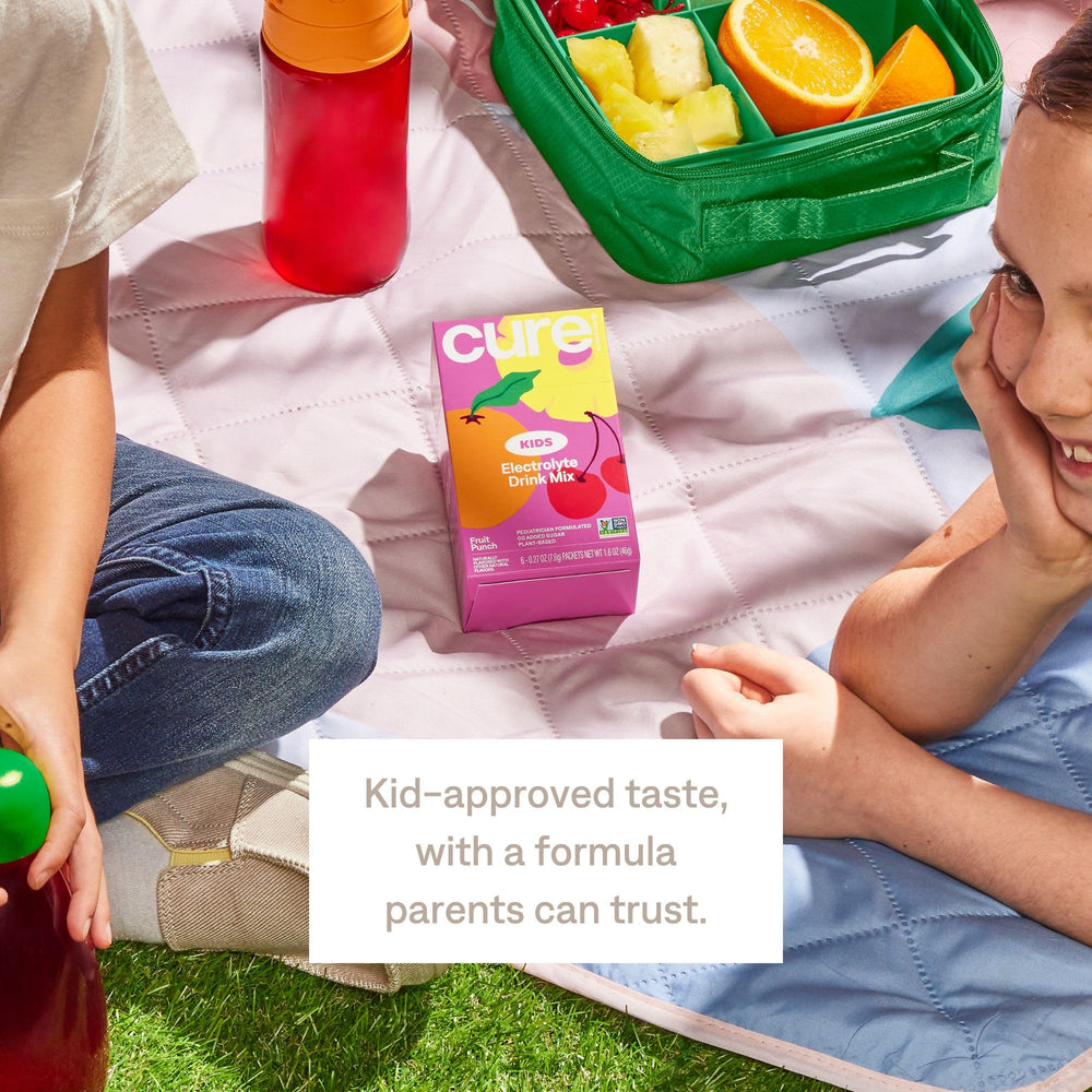 Cure Hydration Kids fruit-flavor assortment ideal for school days.