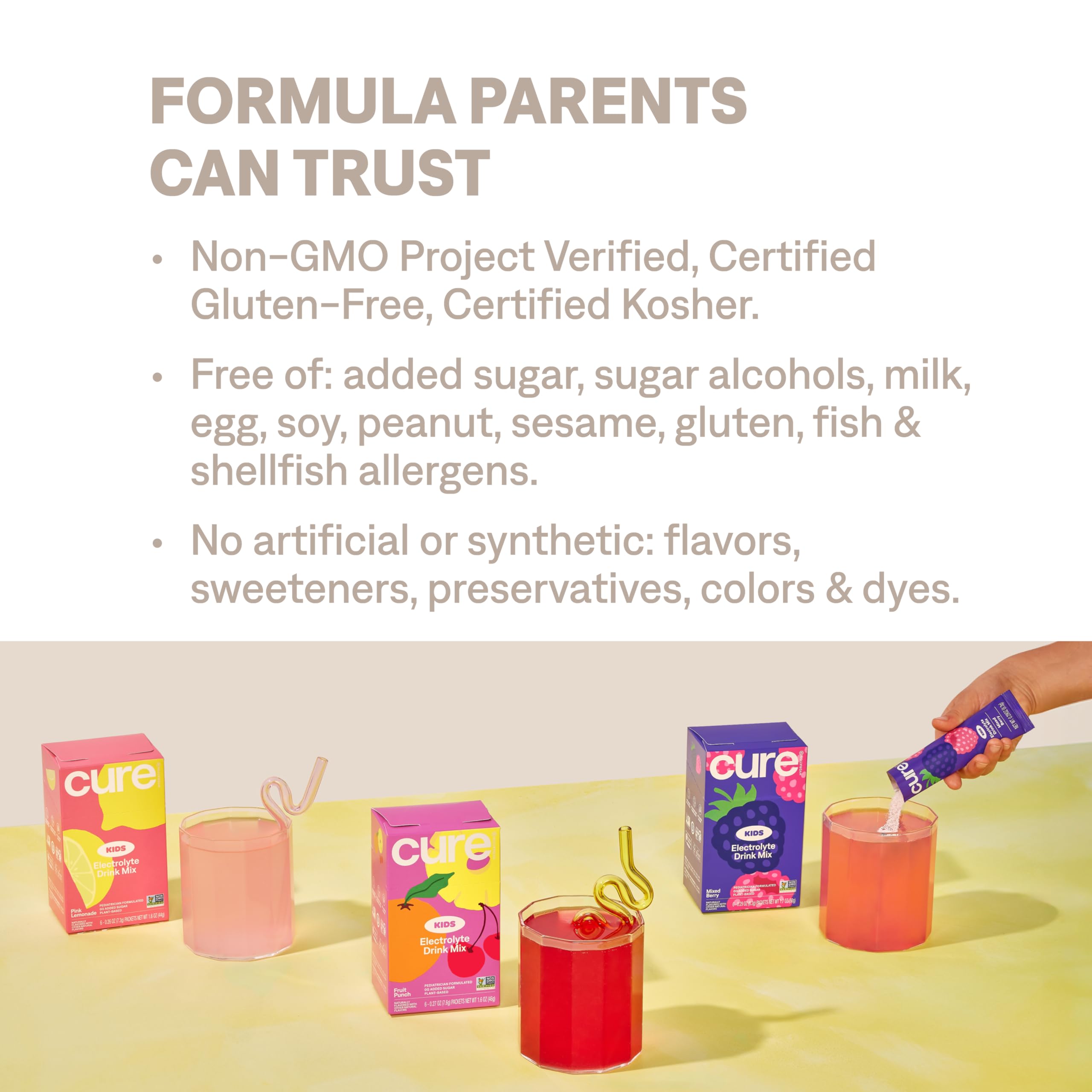 Cure Hydration Kids glass with mixed drink showing kid-friendly flavor.