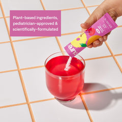 Cure Hydration Kids plant-based ingredients featuring coconut water and fruits.