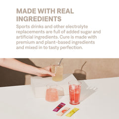 Cure Hydration vegan and non-GMO badge visible on the sachet