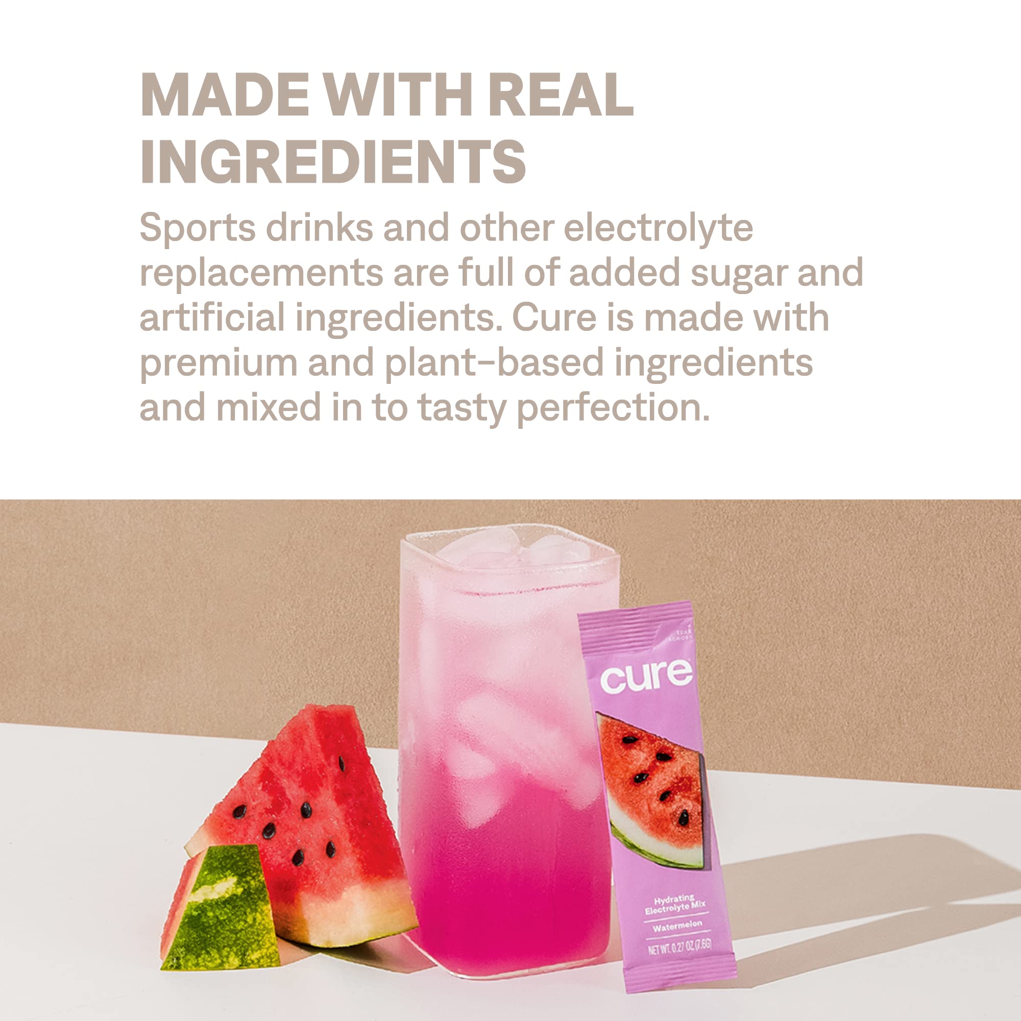 Cure Hydration powder dissolving quickly in water.