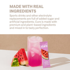Cure Hydration powder dissolving quickly in water.