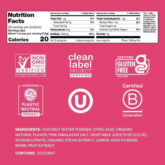 Cure Hydration Tropical Punch scoop illustrating easy one-serving mix for workouts and travel