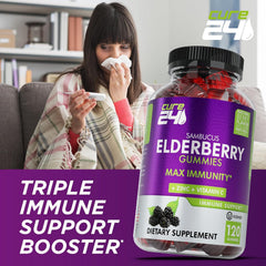 Cure24 elderberry gummies ingredients panel showcases vegan non GMO formulation