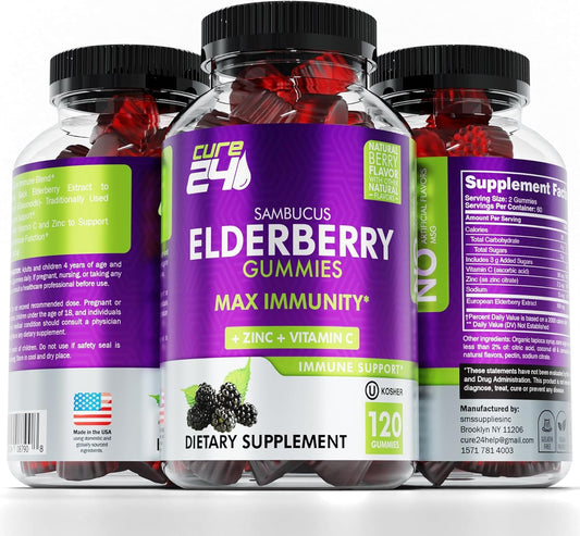 Cure24 Sambucus Gummies close up highlighting natural flavors