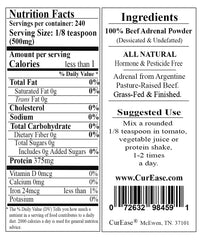 CurEase adrenal powder measuring scoop showing convenient 500 mg portions for daily use.