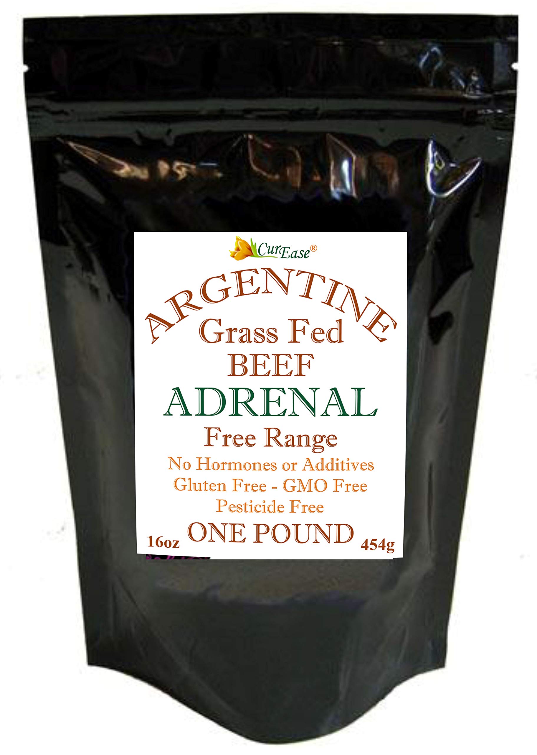 CurEase Argentine Beef Adrenal Powder tin front view demonstrates premium, hormone-free sourcing.