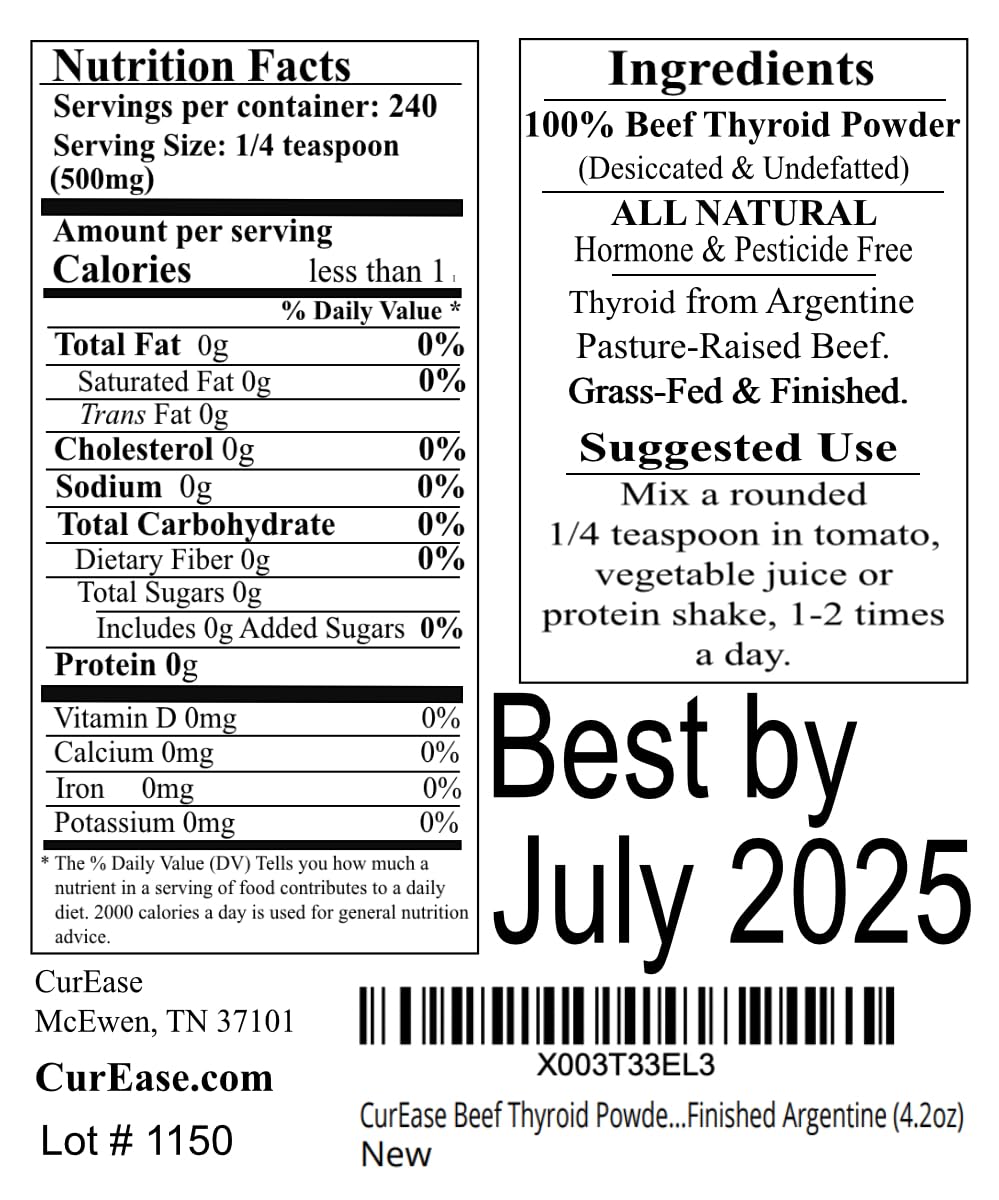 CurEase grass-fed thyroid powder pouch highlights ethical sourcing and nutrient-dense nutrition.