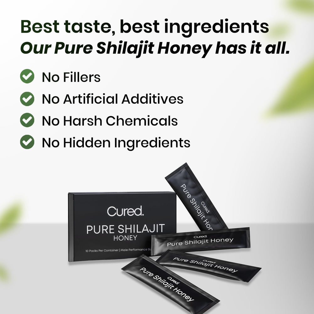 Cured Himalayan Shilajit Honey Stick ingredients blend with black ginger and maca.
