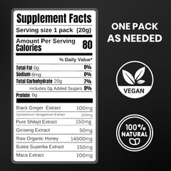 Cured Shilajit Honey Stick no fillers label highlights pure formula.