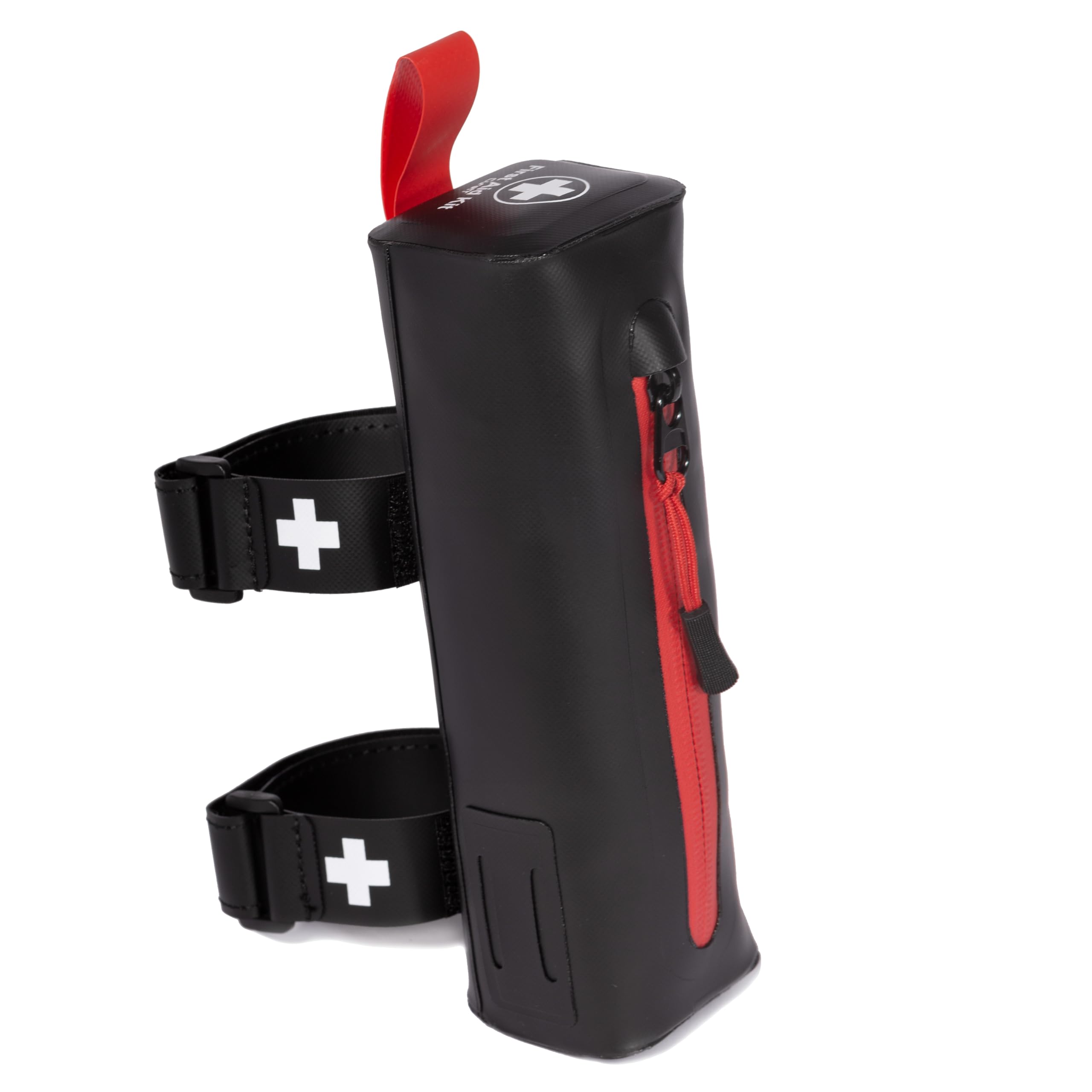 CureIT bike first aid kit strapped to frame for quick access