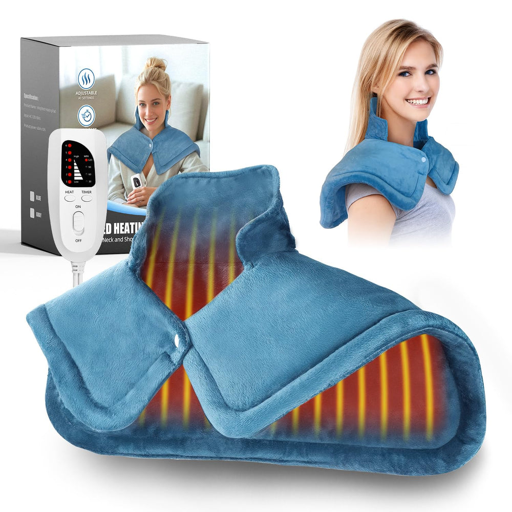 Curety heating pad neck-shoulders front view with targeted warmth for home use