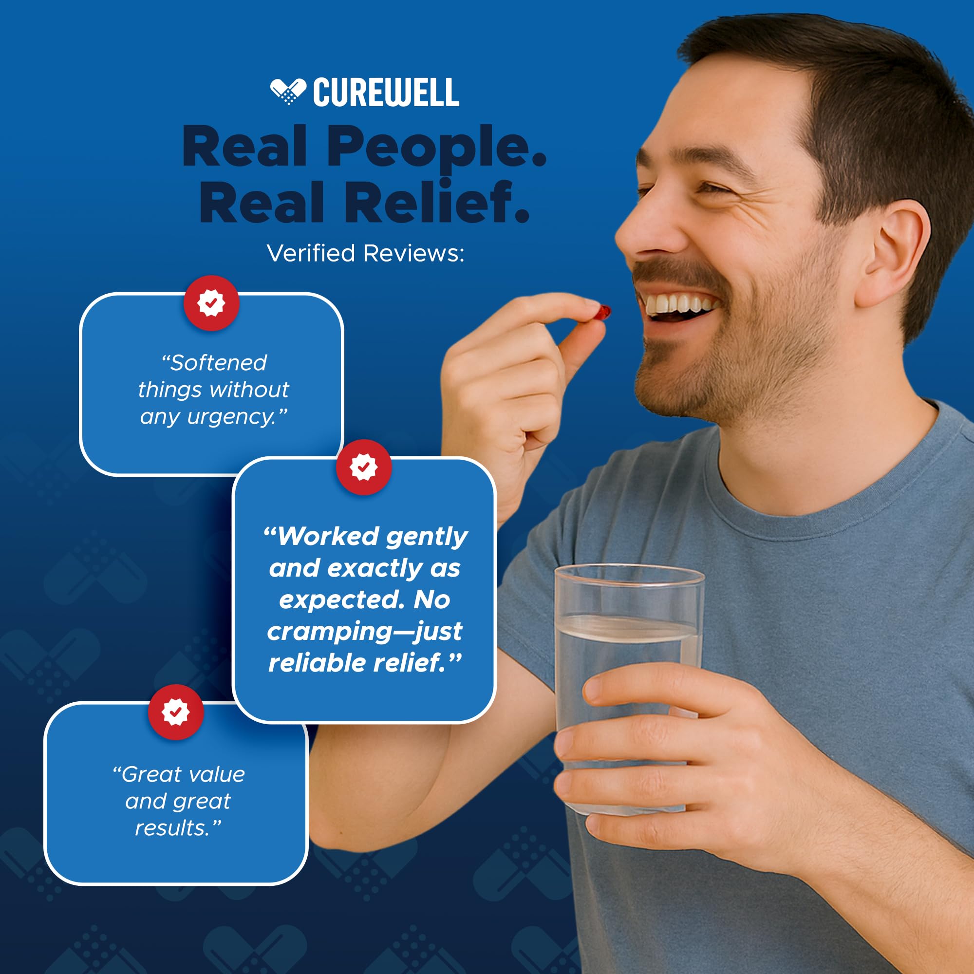 Easy-open cap and pour of CUREWELL softgels for convenient use