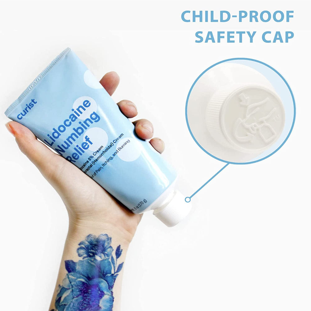 Curist 5% Lidocaine cream 6oz tube close-up label shows ingredients