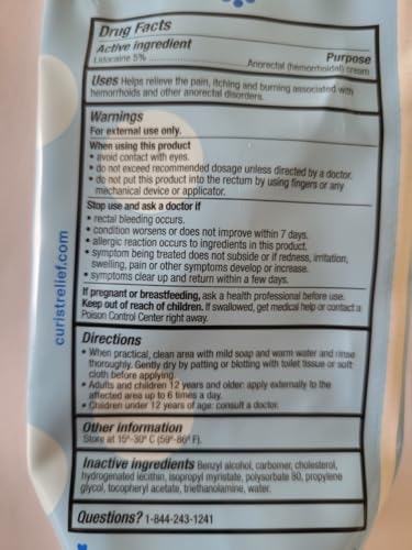 Curist 5% Lidocaine cream 6oz tube back view highlights usage directions