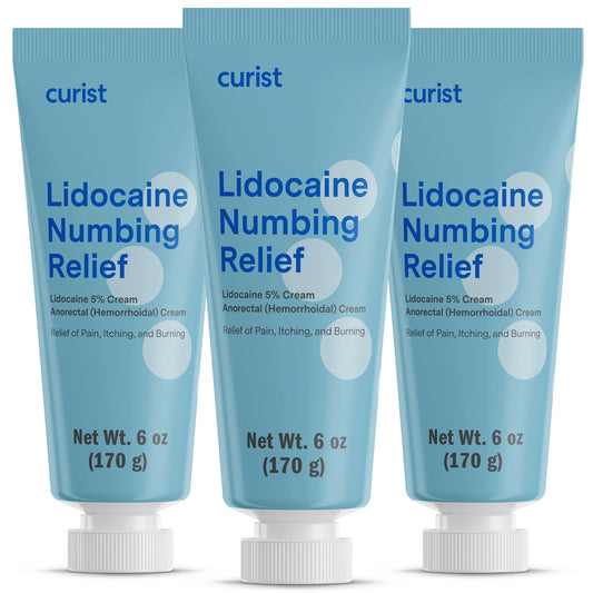 Curist 5% lidocaine cream tube front view showing product name for fast numbing relief