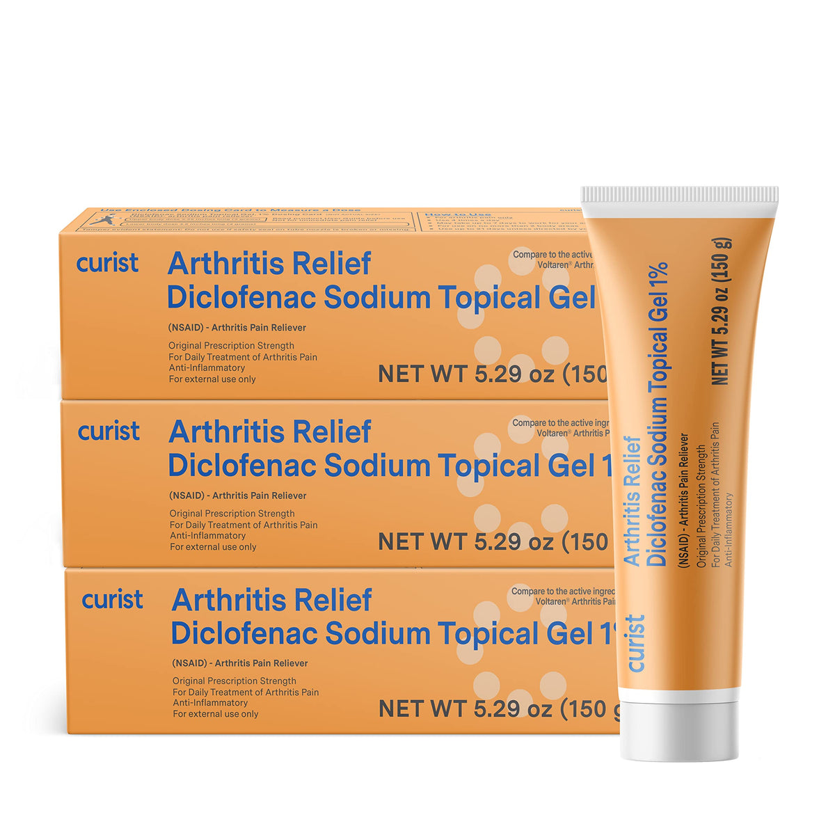 Curist 1% diclofenac gel tube front view for joint relief.