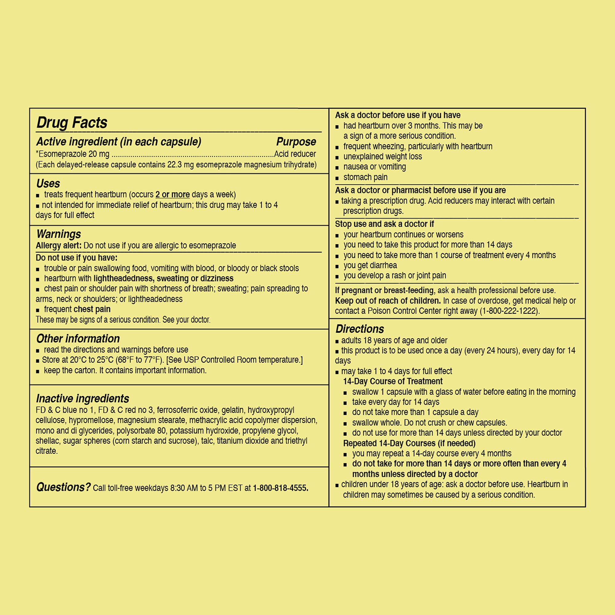 Curist Esomeprazole 20mg pack back with dosage information