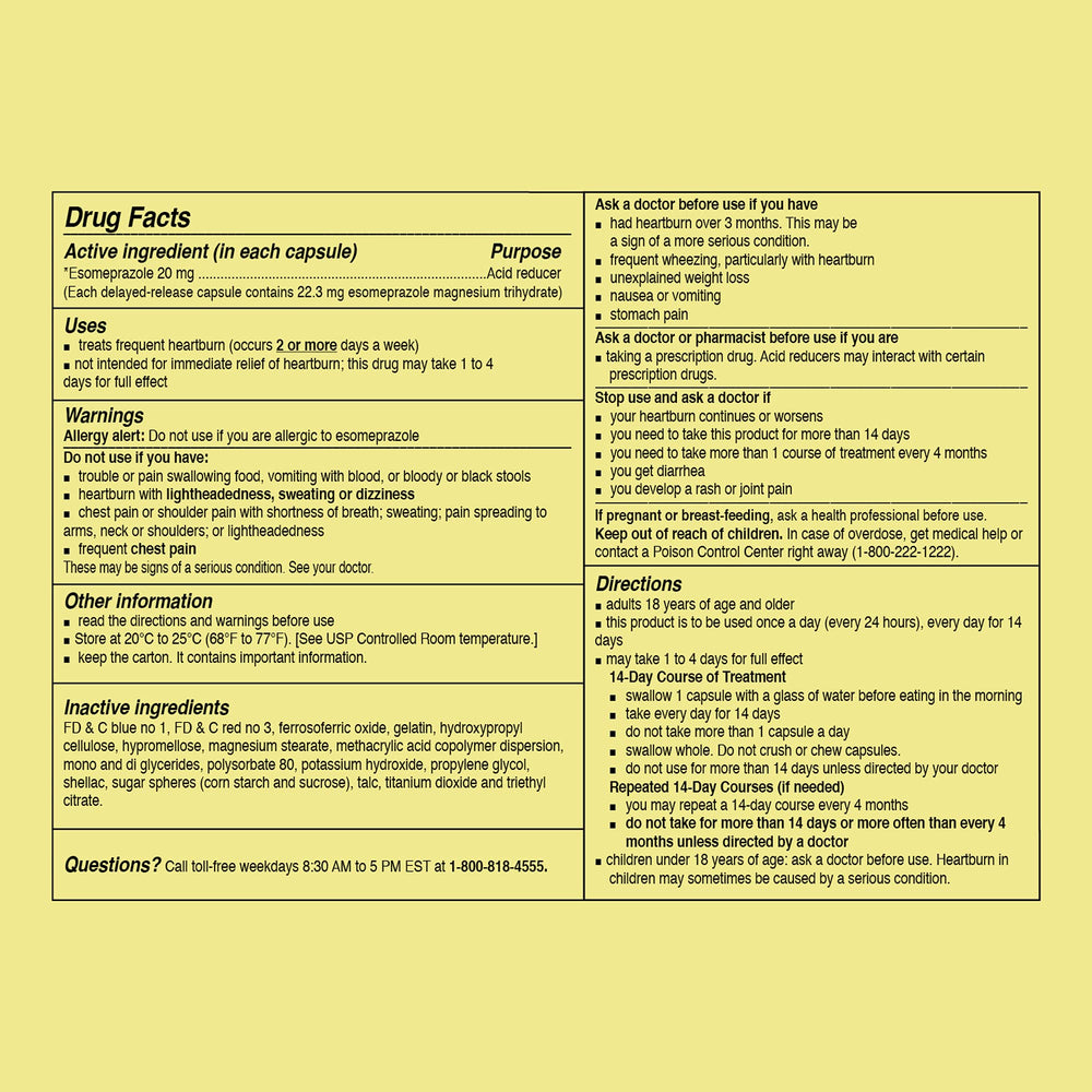 Curist Esomeprazole 20mg pack back with dosage information