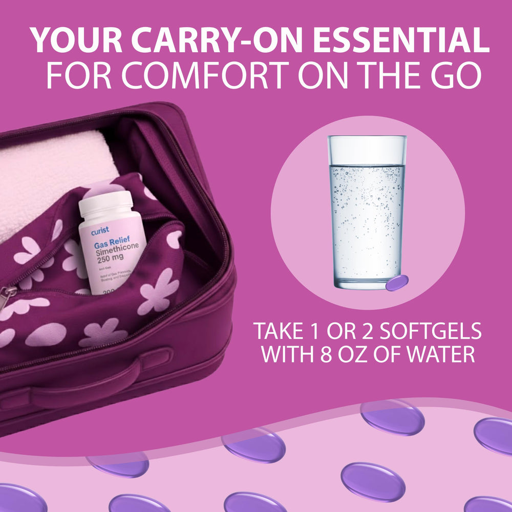 Curist Gas Relief Softgels close-up capsule showing soft shell