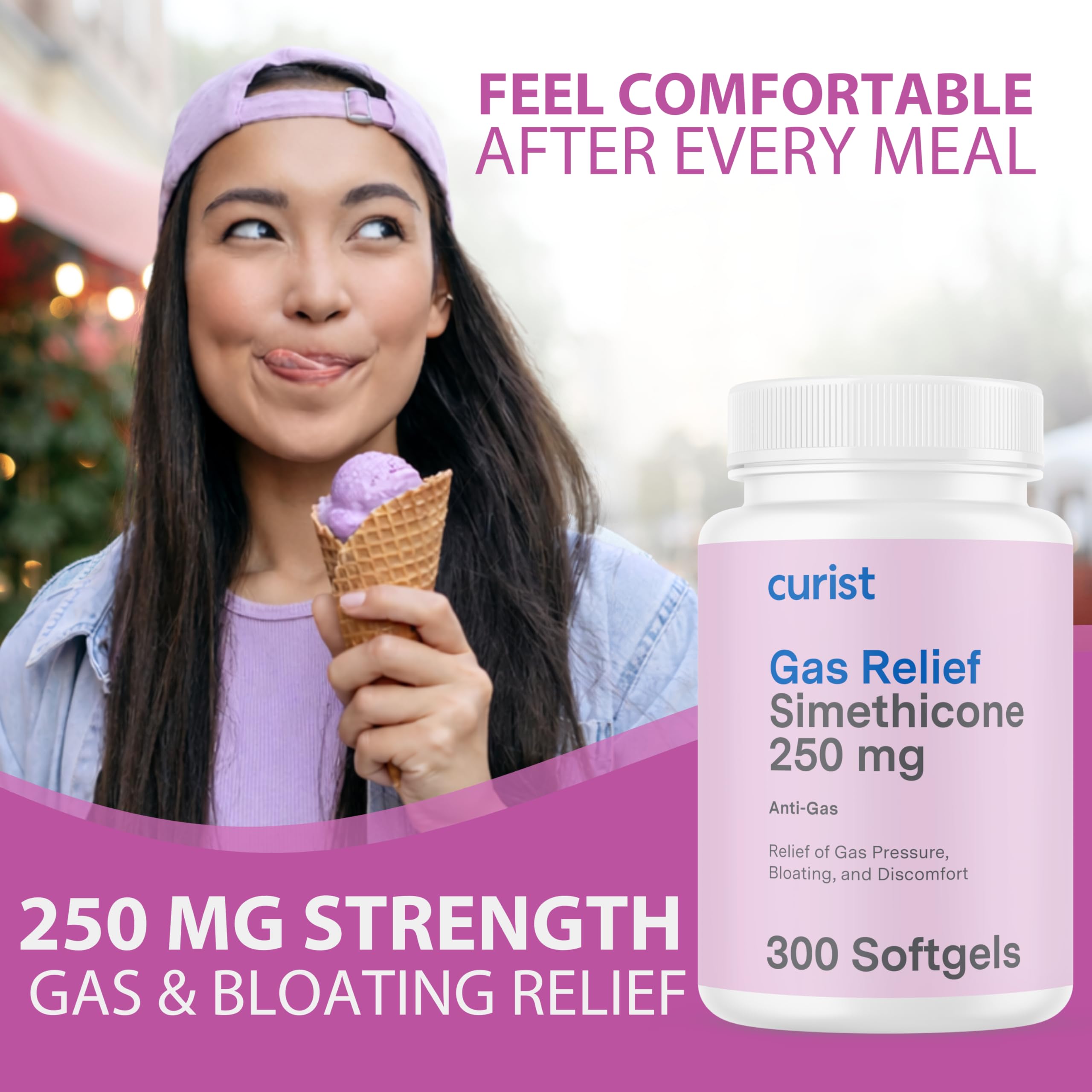 Curist Gas Relief Softgels easy to swallow for fast comfort after meals