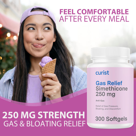 Curist Gas Relief Softgels easy to swallow for fast comfort after meals