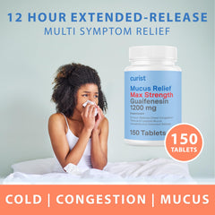 Curist Guaifenesin 1200 mg white extended-release tablets closeup.
