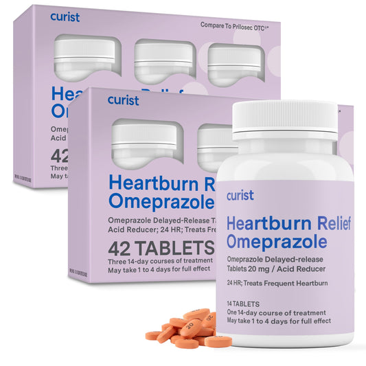 Curist Omeprazole 20mg bulk-pack tablets ready for regular heartburn relief at home.