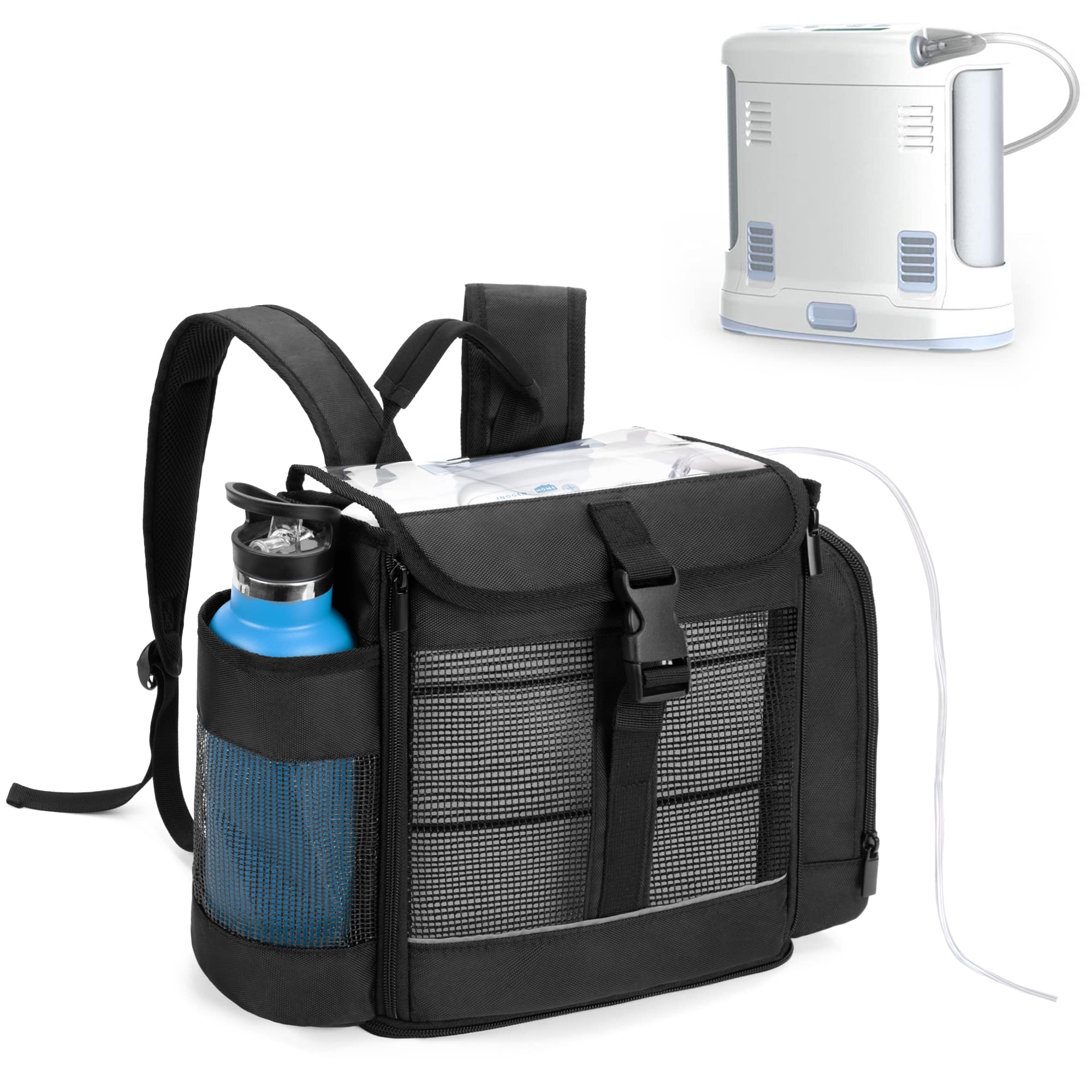 CURMIO backpack interior secures the oxygen concentrator for safe travel and easy access.