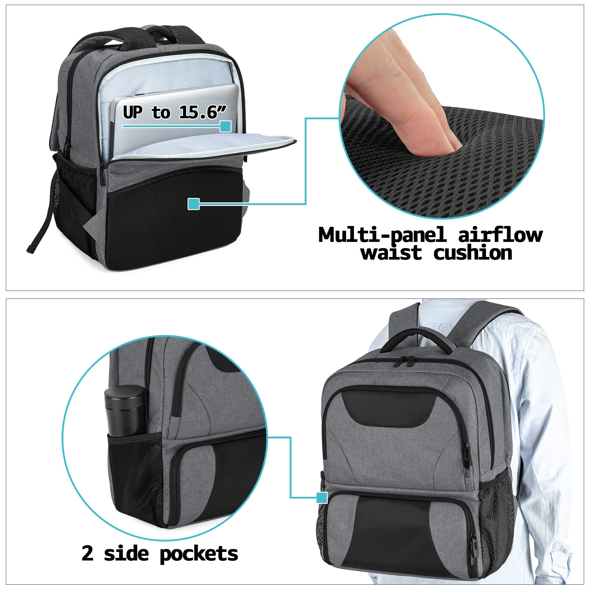 CURMIO CPAP backpack front pockets keep cords and masks within easy reach.