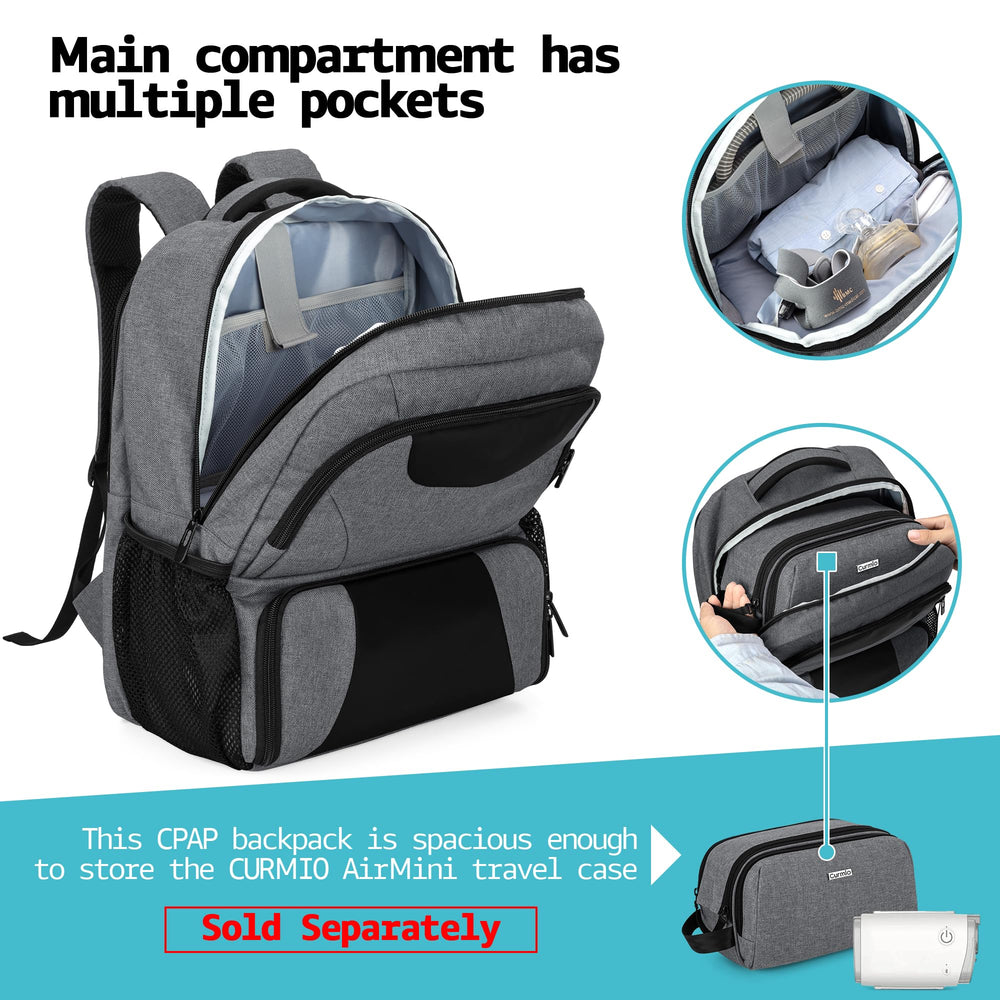 CURMIO CPAP backpack padded laptop sleeve protects a laptop up to 15.6 inches.
