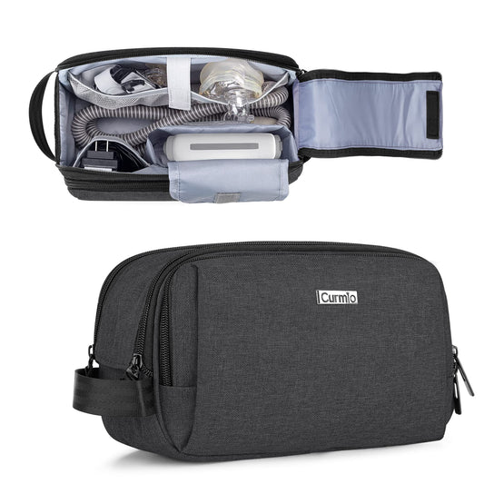 CURMIO CPAP travel bag front compartment showing organized AirMini accessories for easy access.