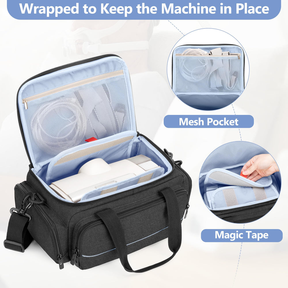 CURMIO CPAP travel bag front pocket organized for masks and filters