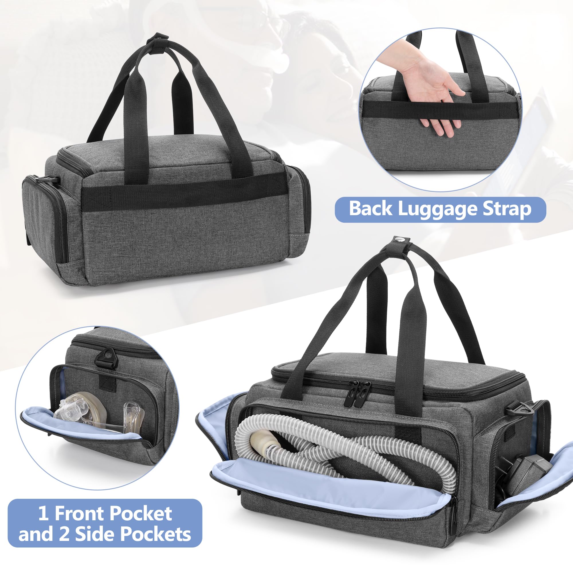CURMIO CPAP travel bag front pocket organized for hoses and masks
